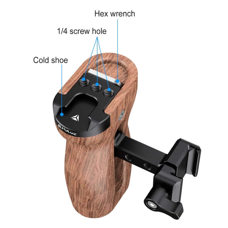 PULUZ Universal Slide Quick Release Side Wooden Handle with Cold Shoe Mount for Camera Cage Stabi...
