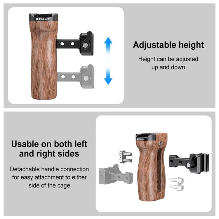 PULUZ Universal Slide Quick Release Side Wooden Handle with Cold Shoe Mount for Camera Cage Stabi...