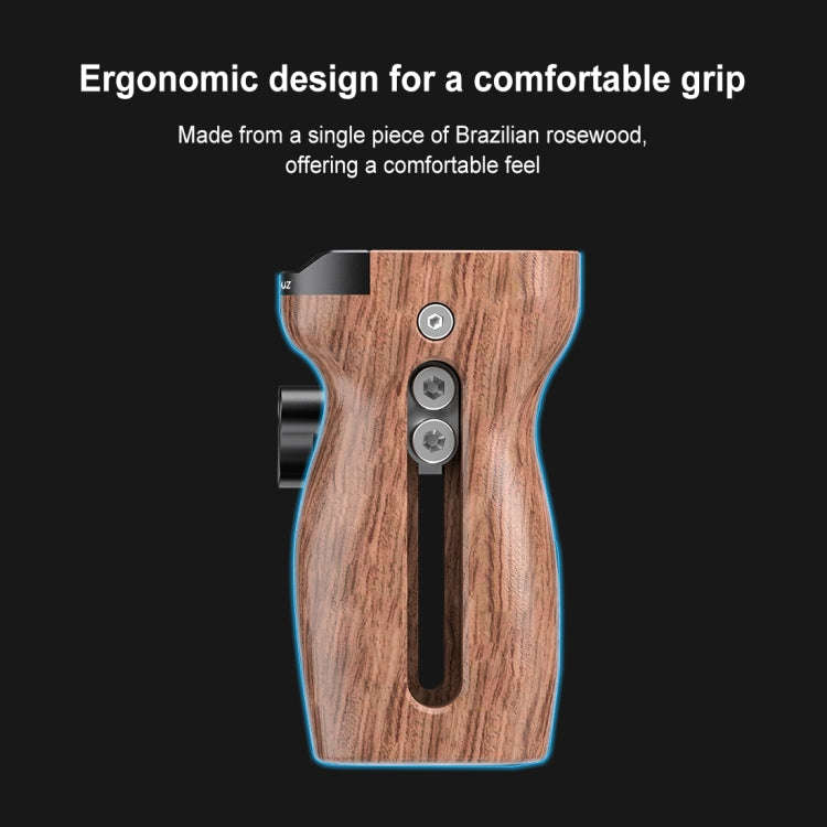 PULUZ Universal Slide Quick Release Side Wooden Handle with Cold Shoe Mount for Camera Cage Stabi...