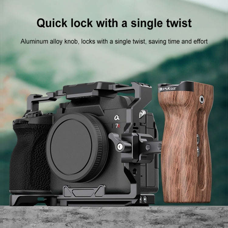 PULUZ Universal Slide Quick Release Side Wooden Handle with Cold Shoe Mount for Camera Cage Stabi...
