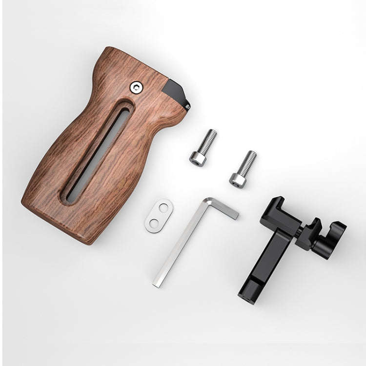 PULUZ Universal Slide Quick Release Side Wooden Handle with Cold Shoe Mount for Camera Cage Stabi...