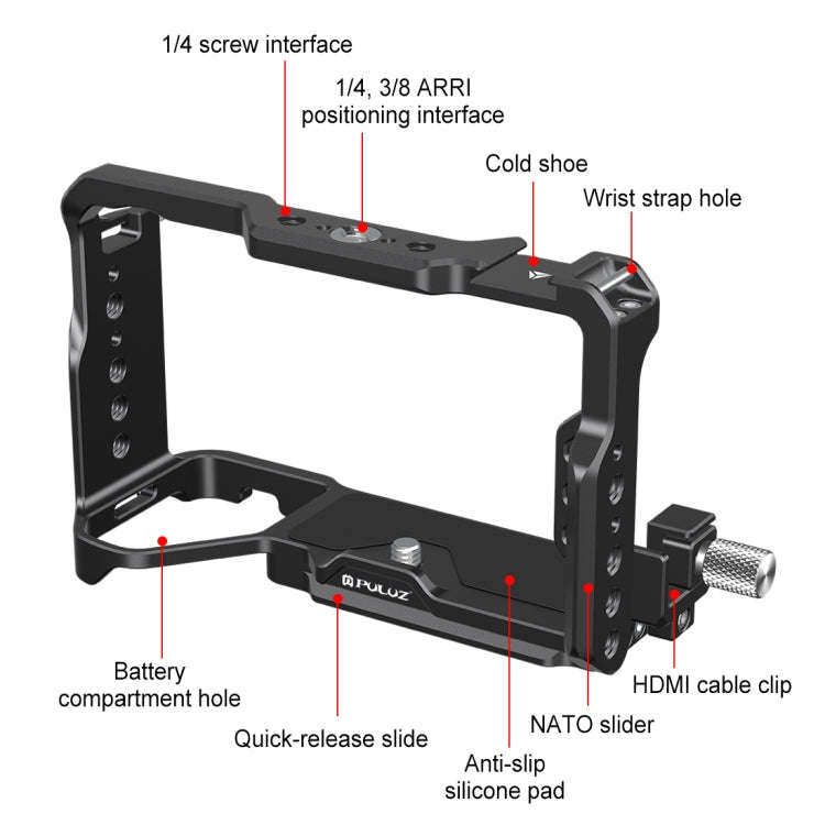 For Sony ILCE-A7CM2 / Alpha 7C II / Alpha 7CR PULUZ Metal Camera Cage Stabilizer Rig (Black)