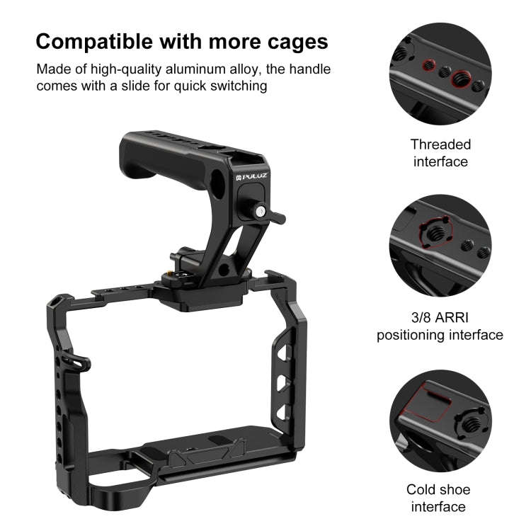 PULUZ Double-thread Metal Quick Release Top Handle with Cold Shoe for Camera Cage Stabilizer (Black)