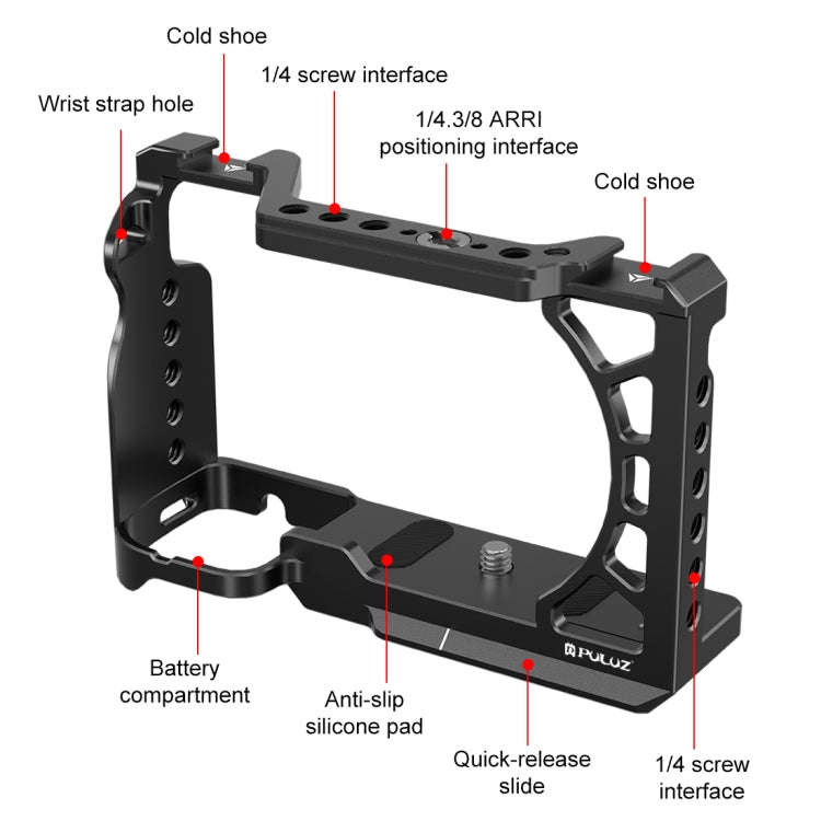 For Sony A6500 / A6400 / A6300 / A6000 PULUZ Metal Camera Cage Expansion Mount Stabilizer Rig (Bl...