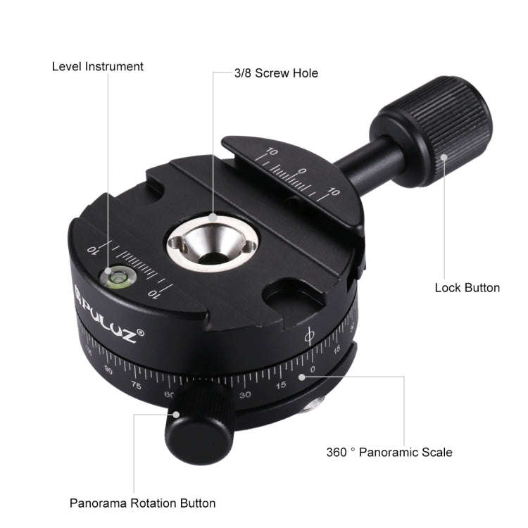 PULUZ Aluminum Alloy 360 Degree Rotation Panorama Ball Head with Quick Release Plate for Camera T...