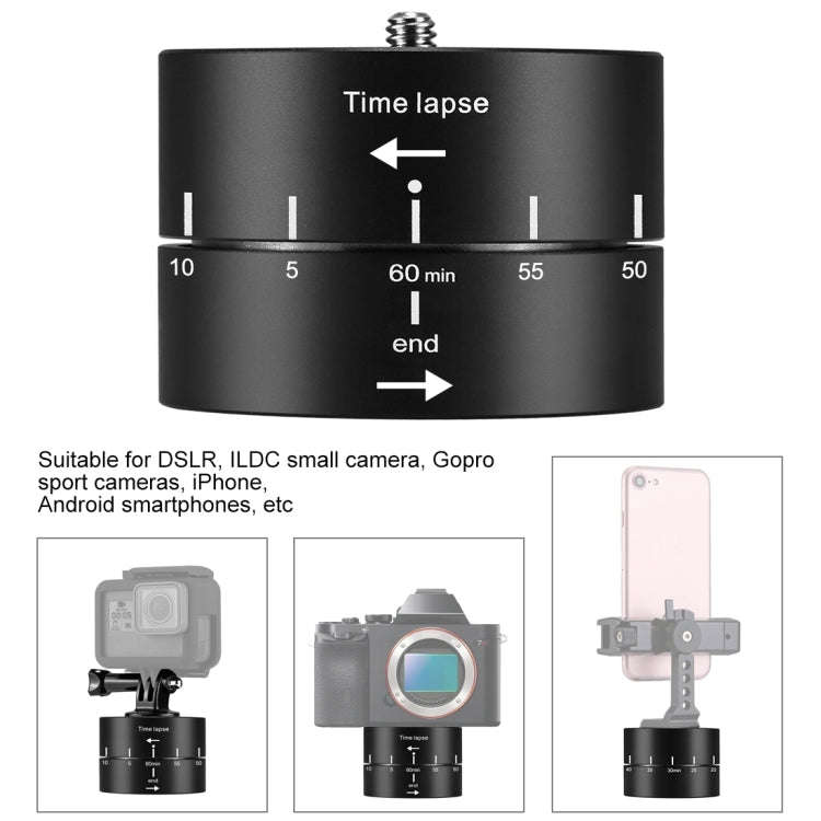 PULUZ 360 Degrees Panning Rotation 60 Minutes Time Lapse Stabilizer Tripod Head Adapter for GoPro...
