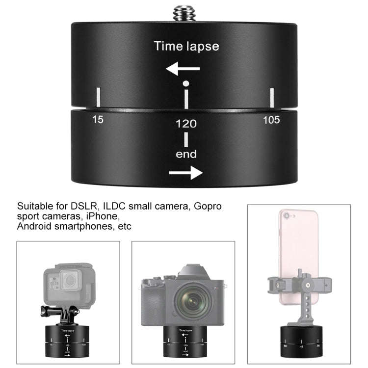 PULUZ 360 Degrees Panning Rotation 120 Minutes Time Lapse Stabilizer Tripod Head Adapter for GoPr...