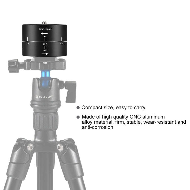 PULUZ 360 Degrees Panning Rotation 120 Minutes Time Lapse Stabilizer Tripod Head Adapter for GoPr...