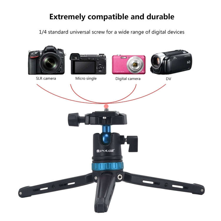 PULUZ Pocket Mini Adjustable Metal Desktop Tripod Mount with 360 Degree Ball Head for DSLR & Digi...
