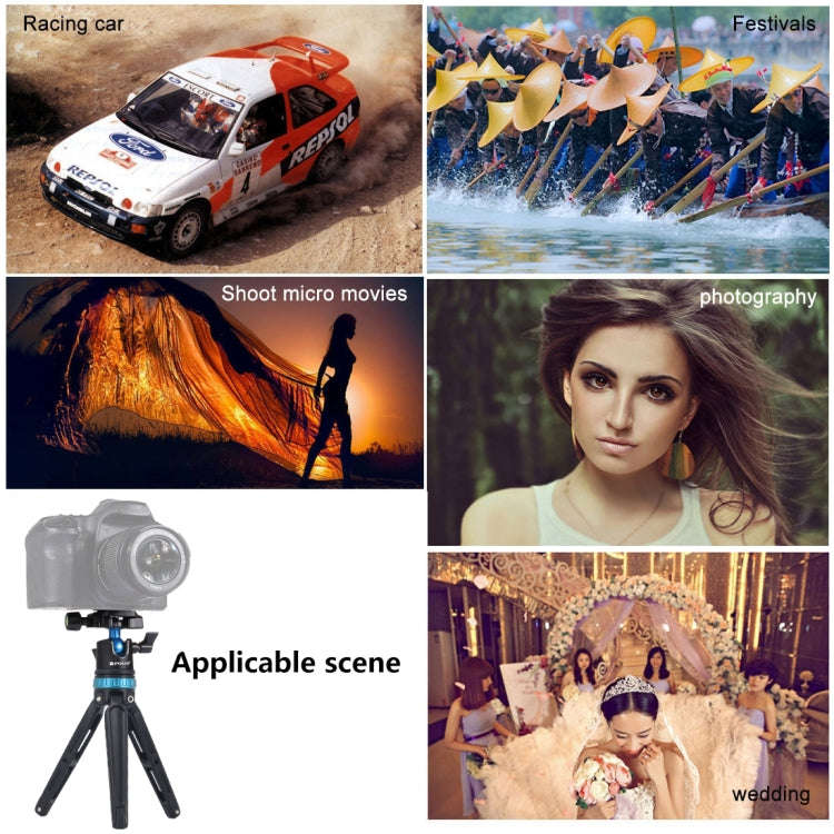 PULUZ Pocket Mini Adjustable Metal Desktop Tripod Mount with 360 Degree Ball Head for DSLR & Digi...
