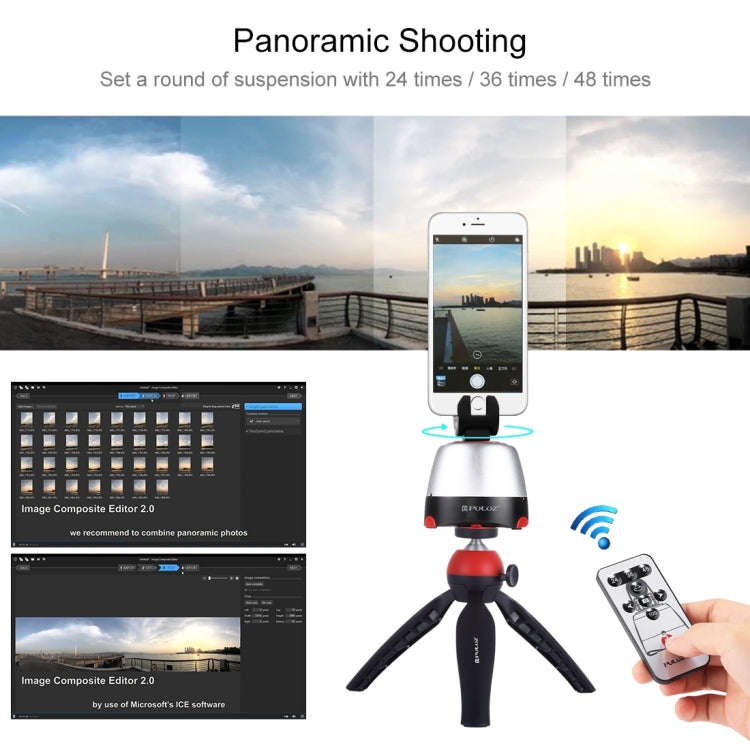 PULUZ Electronic 360 Degree Rotation Panoramic Head + Tripod Mount + GoPro Clamp + Phone Clamp wi...