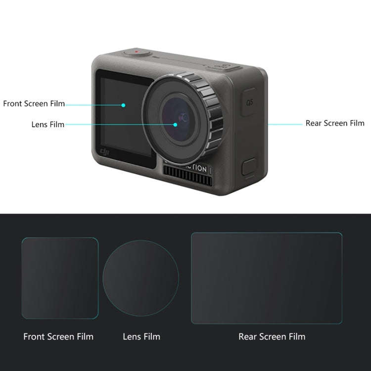 PULUZ Lens + Front and Back LCD Display 9H 2.5D Tempered Glass Film for DJI Osmo Action