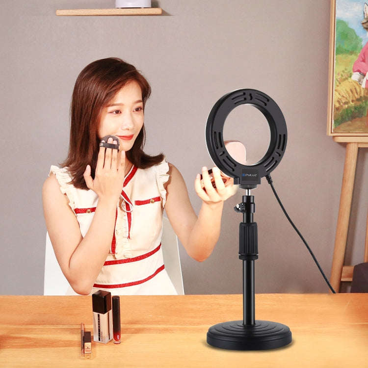 PULUZ Round Base Desktop Holder + 4.7 inch 12cm 3 Modes USB Dimmable LED Ring Vlogging Video Ligh...
