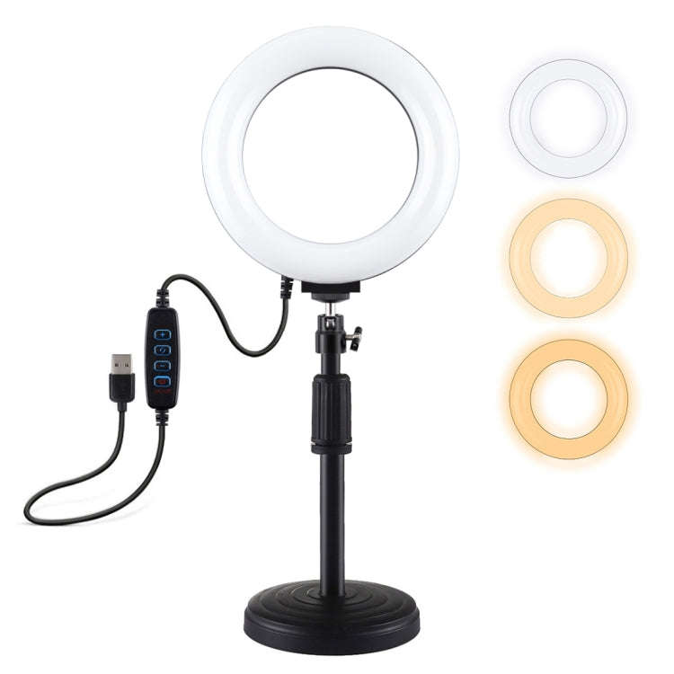 PULUZ Round Base Desktop Mount + 6.2 inch 3 Modes USB Dimmable LED Ring Vlogging Video Light, Adj...