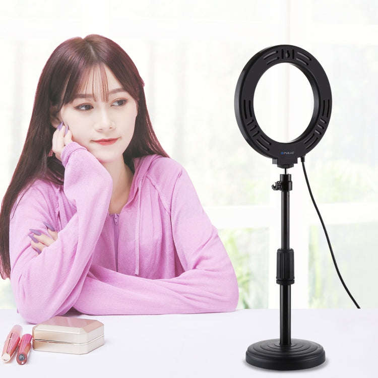 PULUZ Round Base Desktop Mount + 6.2 inch 3 Modes USB Dimmable LED Ring Vlogging Video Light, Adj...
