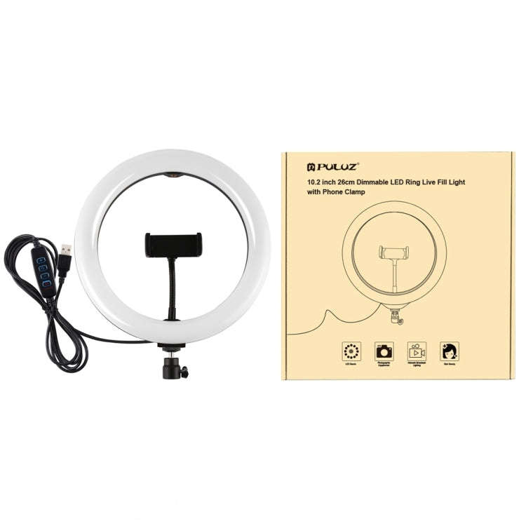 PULUZ 10.2 inch 26cm USB 3 Modes Dimmable LED Ring Vlogging Selfie Beauty  Photography Video Ligh...
