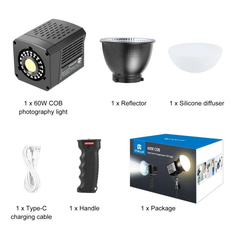 PULUZ 60W Studio Video Light 2500K-6500K Dual Color Temperature Professional Photography Fill Lig...