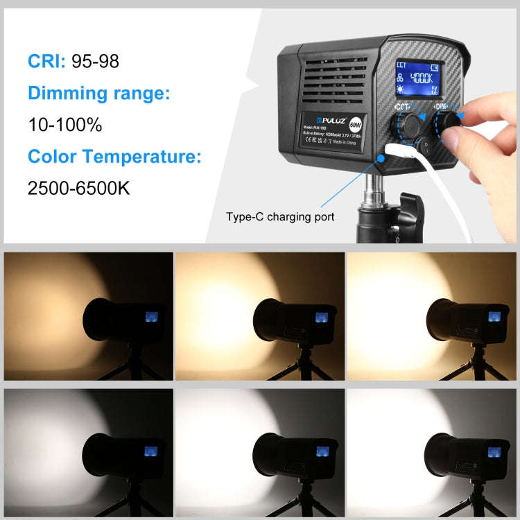 PULUZ 60W Studio Video Light 2500K-6500K Dual Color Temperature Professional Photography Fill Lig...