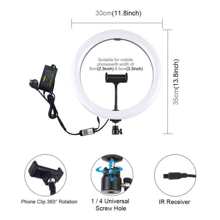PULUZ 11.8 inch 30cm RGB Dimmable LED Ring Vlogging Selfie Photography Video Lights with Cold Sho...