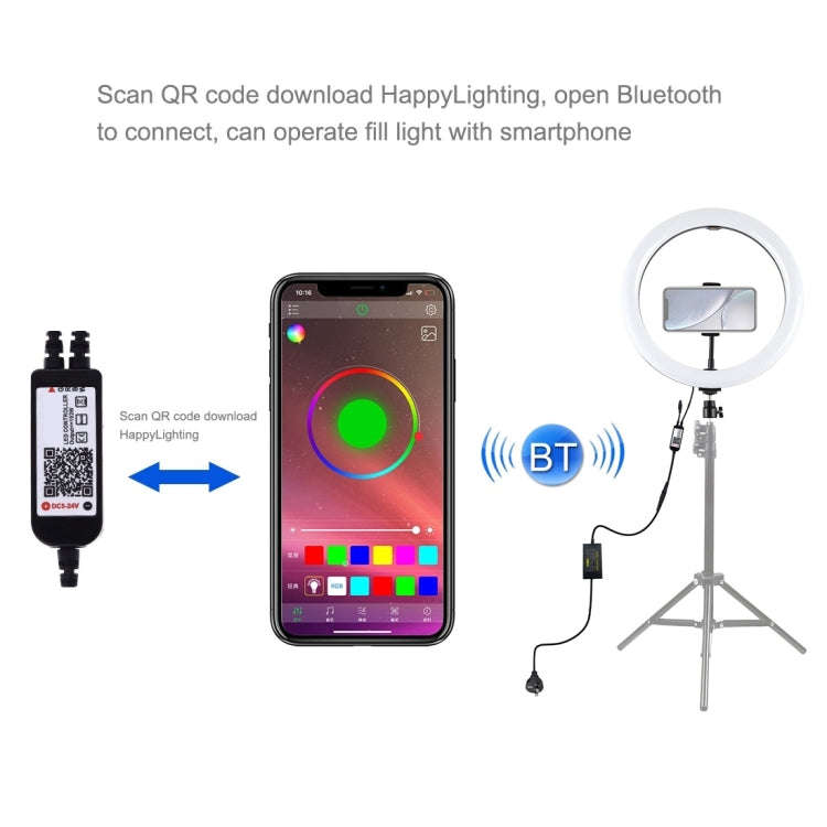 PULUZ 11.8 inch 30cm RGB Dimmable LED Ring Vlogging Selfie Photography Video Lights with Cold Sho...