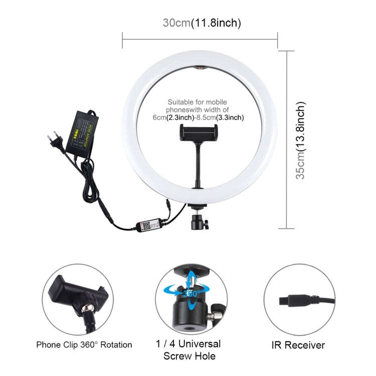 PULUZ 11.8 inch 30cm RGB Dimmable LED Ring Vlogging Selfie Photography Video Lights with Cold Sho...