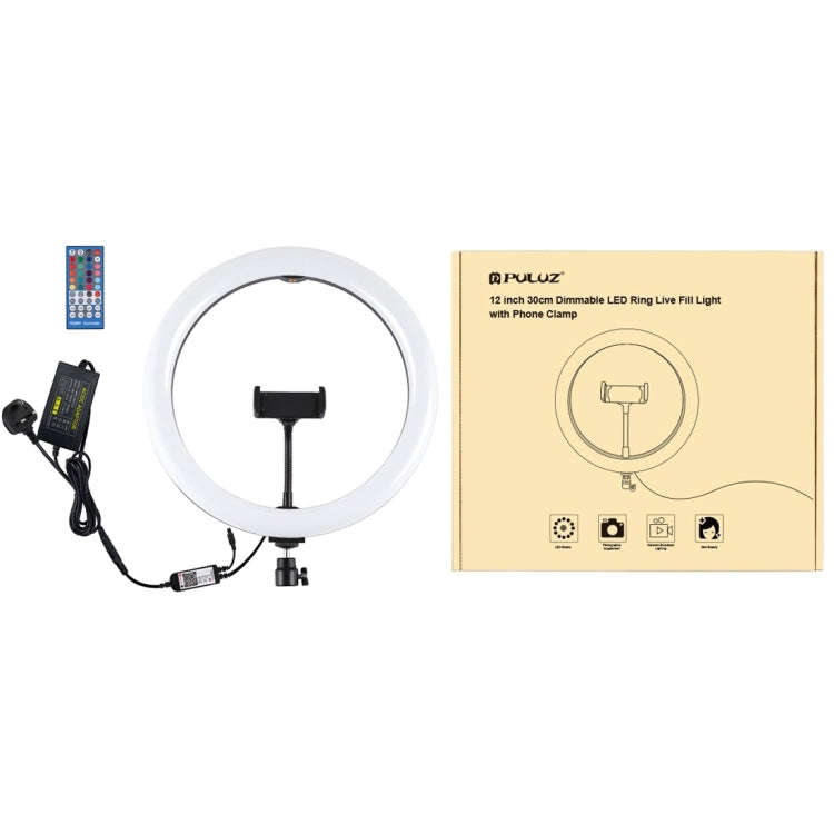 PULUZ 11.8 inch 30cm RGB Dimmable LED Ring Vlogging Selfie Photography Video Lights with Cold Sho...