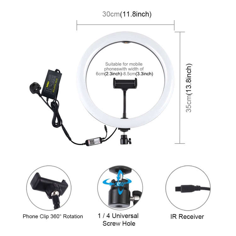 PULUZ 11.8 inch 30cm RGB Dimmable LED Ring Vlogging Selfie Photography Video Lights with Cold Sho...