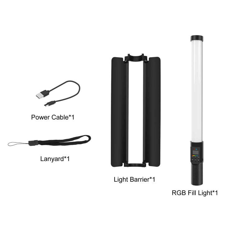 PULUZ 190 LEDs Photo Handheld Stick Light Full Color RGB Fill Light with Barndoor
