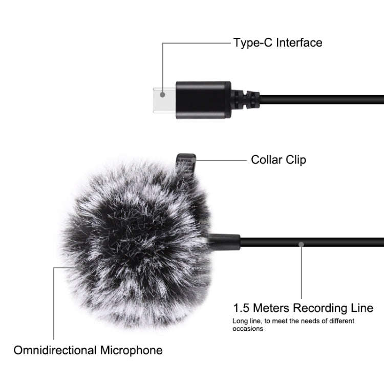 PULUZ 1.5m USB-C / Type-C Jack Lavalier Wired Condenser Recording Microphone