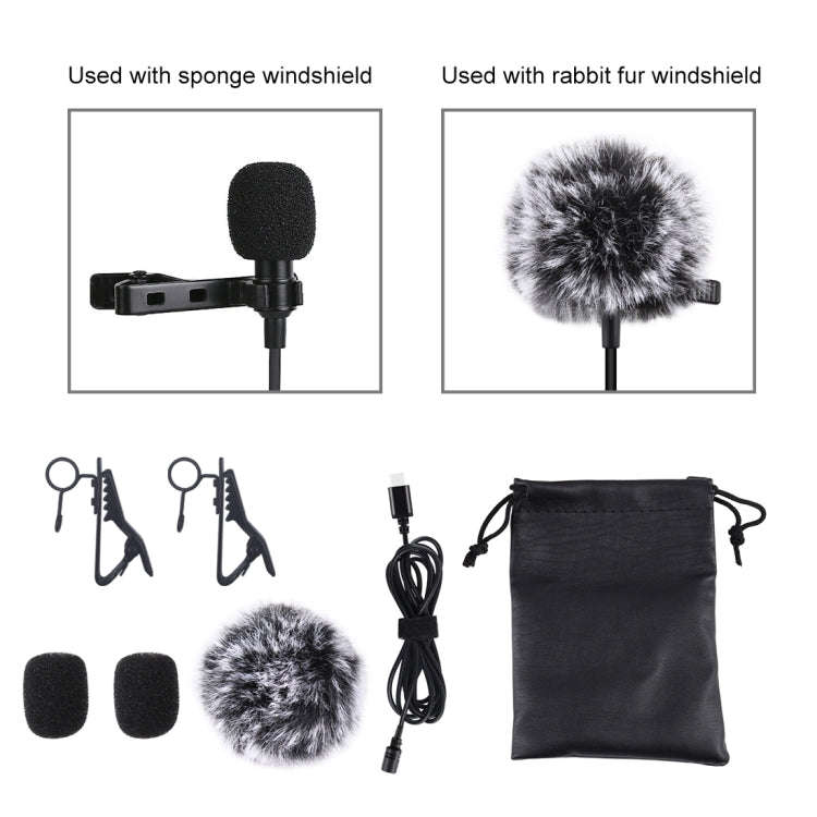 PULUZ 1.5m USB-C / Type-C Jack Lavalier Wired Condenser Recording Microphone