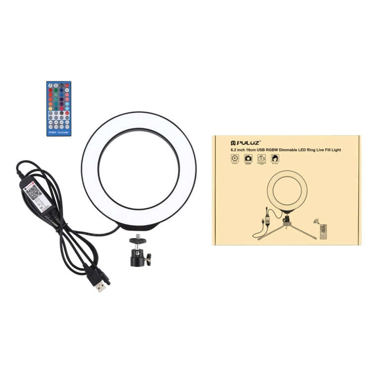 PULUZ 6.2 inch 16cm USB RGBW Dimmable LED Ring Vlogging Photography Video Lights  with Cold Shoe ...