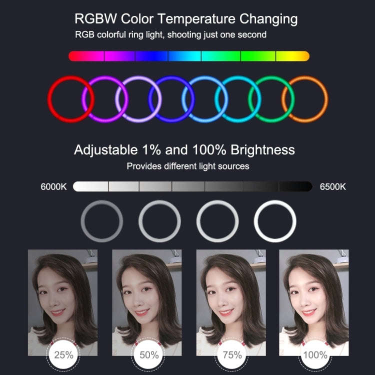 PULUZ 6.2 inch 16cm USB RGBW Dimmable LED Ring Vlogging Photography Video Lights  with Cold Shoe ...