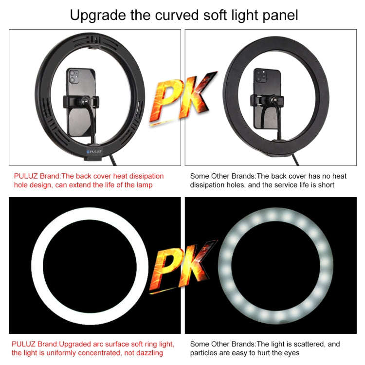 PULUZ 10.2 inch 26cm USB RGBW Dimmable LED Ring Vlogging Photography Video Lights with Tripod Bal...