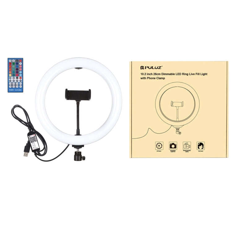 PULUZ 10.2 inch 26cm USB RGBW Dimmable LED Ring Vlogging Photography Video Lights with Tripod Bal...
