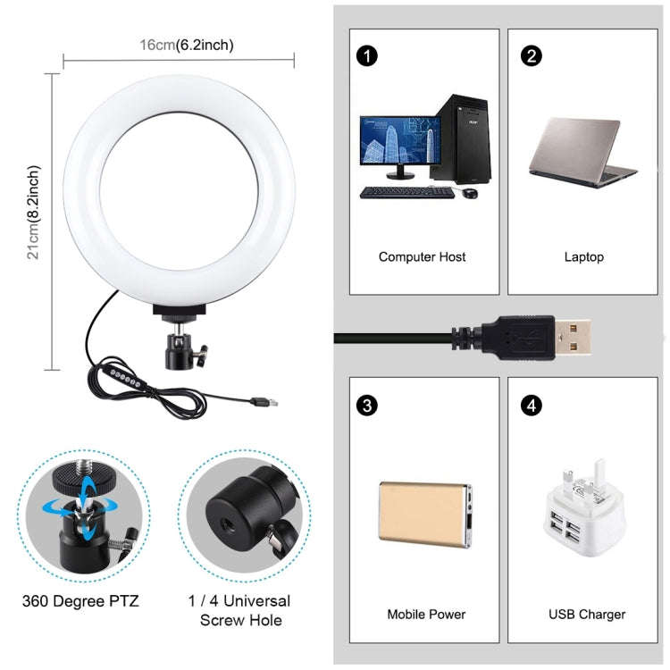 PULUZ 6.2 inch 16cm USB 10 Modes 8 Colors RGBW Dimmable LED Ring Vlogging Photography Video Light...