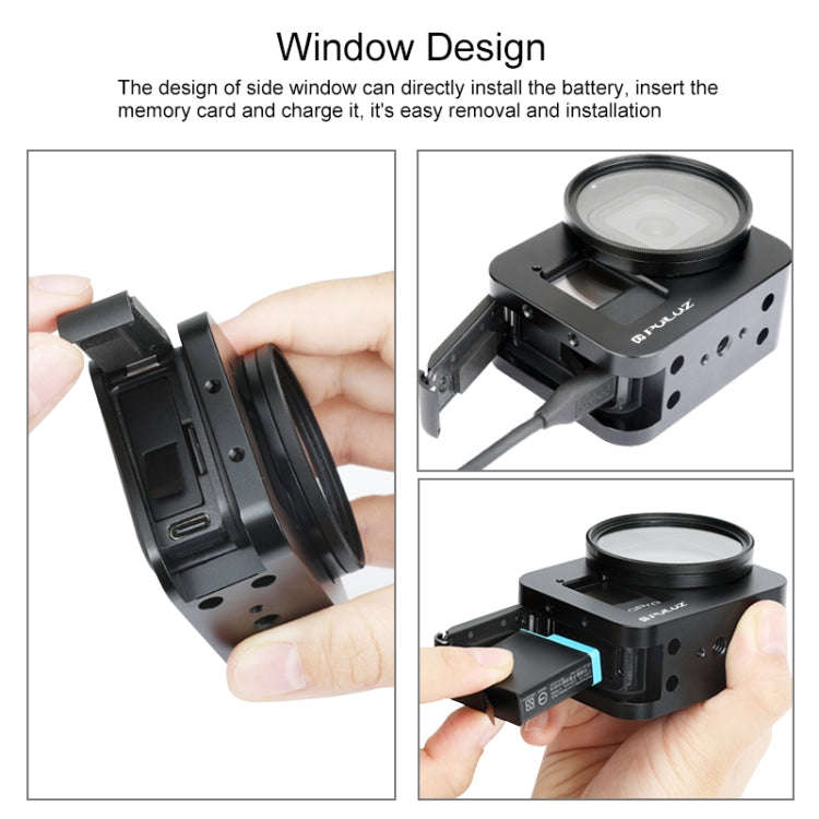 PULUZ Housing Shell CNC Aluminum Alloy Protective Cage with 52mm UV Lens for GoPro HERO8 Black(Bl...
