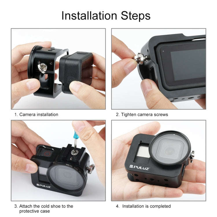 PULUZ Housing Shell CNC Aluminum Alloy Protective Cage with 52mm UV Lens for GoPro HERO8 Black(Bl...
