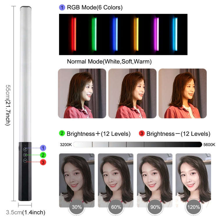 PULUZ RGB Colorful Photo LED Stick Adjustable Color Temperature Handheld LED Fill Light with Remo...