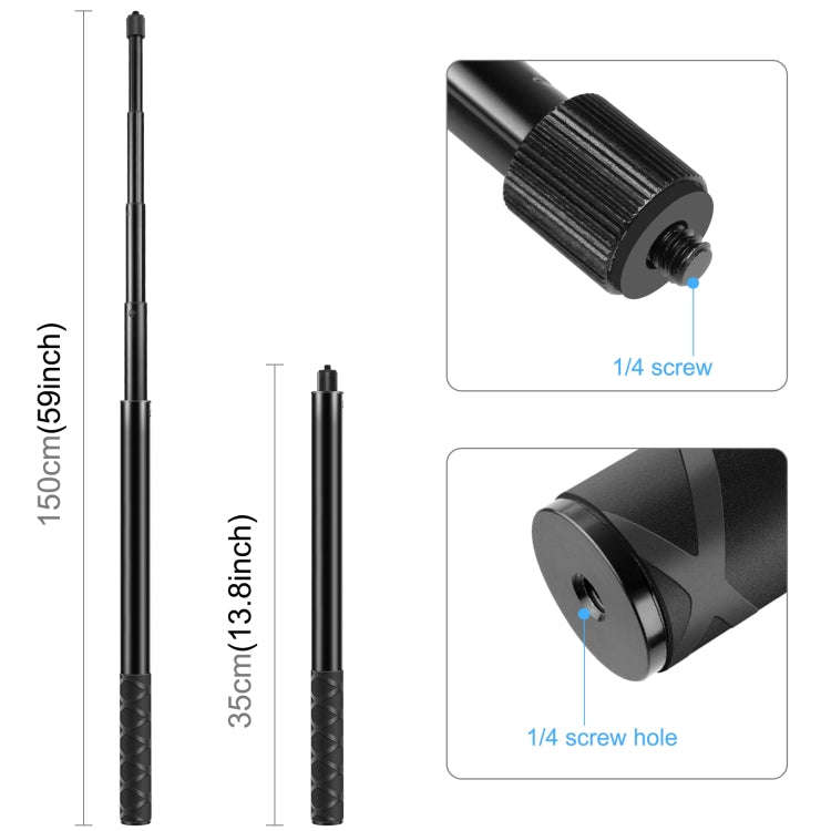 PULUZ Cycling Quick Release Bracket with 150cm Selfie Stick Set, Double Dual-heads Crabs Clamps H...