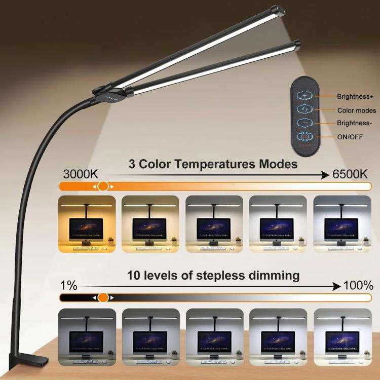 PULUZ Gooseneck Tube LED Fill Light Double Head Clip Desk Lamp (Black)