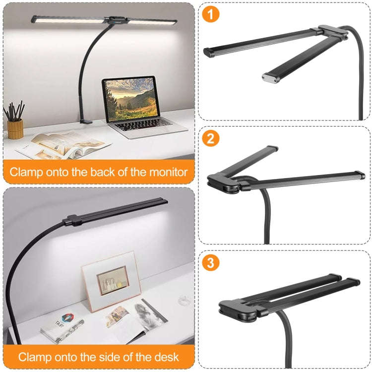 PULUZ Gooseneck Tube LED Fill Light Double Head Clip Desk Lamp (Black)