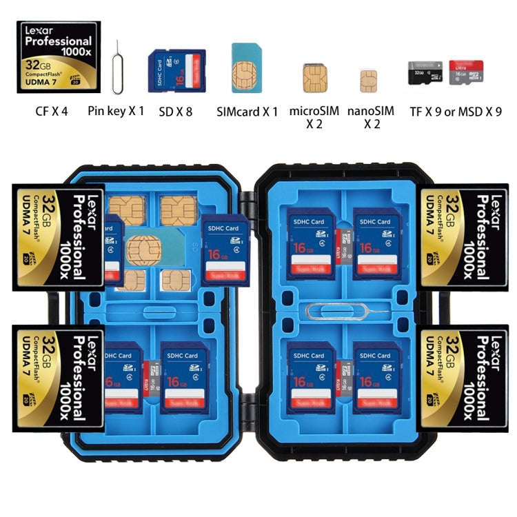 PULUZ 27 in 1 Memory Card Case for 4CF + 8SD + 9TF + 1Card PIN + 1Standard SIM + 2Micro-SIM + 2Na...