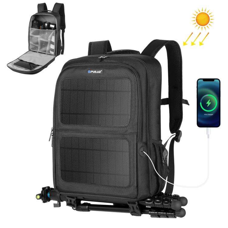 PULUZ 12W Solar Power Outdoor Portable Camera Dual Shoulders Backpack Laptop Bag (Black)