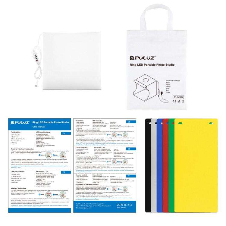 PULUZ 23cm Ring LED Panel Folding Portable Light Photo Lighting Studio Shooting Tent Box Kit with...
