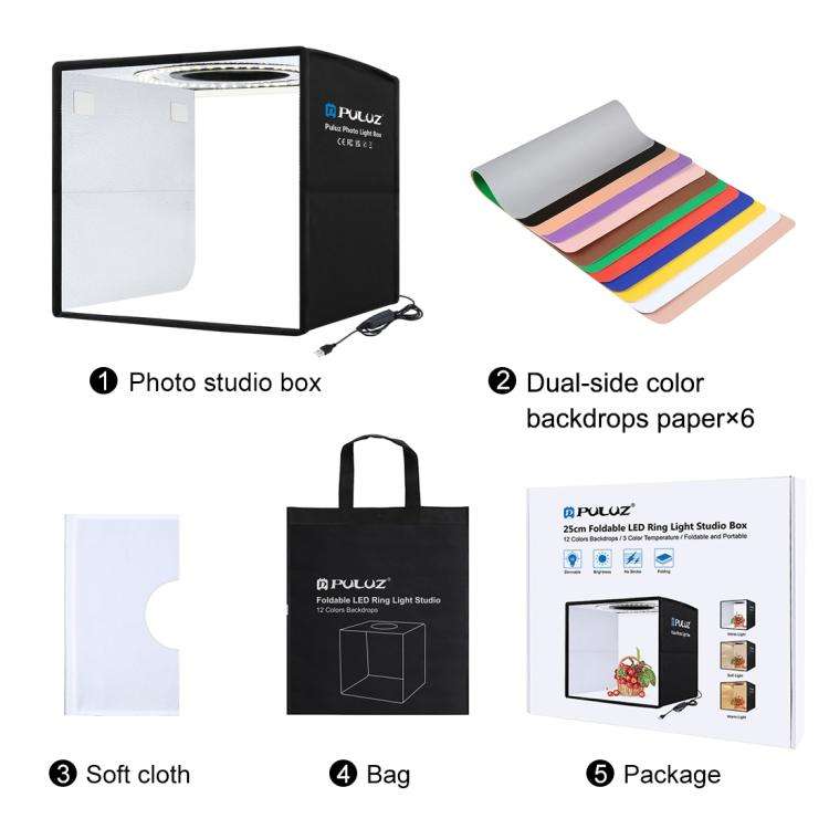 [US Warehouse] PULUZ 25cm Folding Portable 3 Modes Dual Color Temperature Ring Light Photo Lighti...