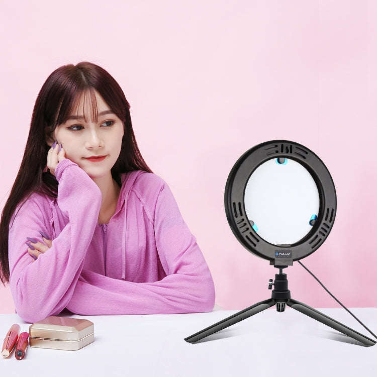 PULUZ 7.9 inch 20cm USB 3 Modes Dimmable Dual Color Temperature LED Curved Light Ring Vlogging Se...