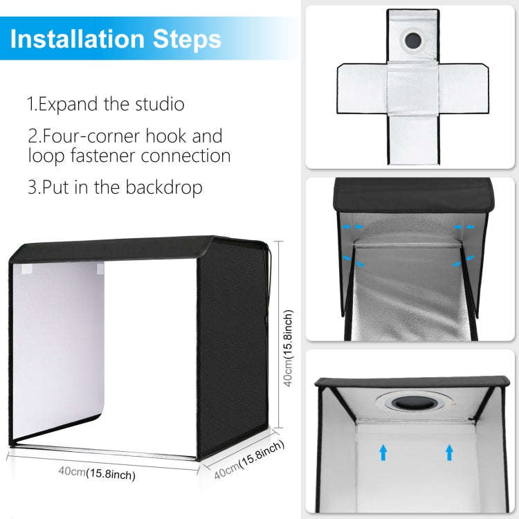 PULUZ 40cm Folding Portable 24W 5500K White Light Dimmable Photo Lighting Studio Shooting Tent Bo...
