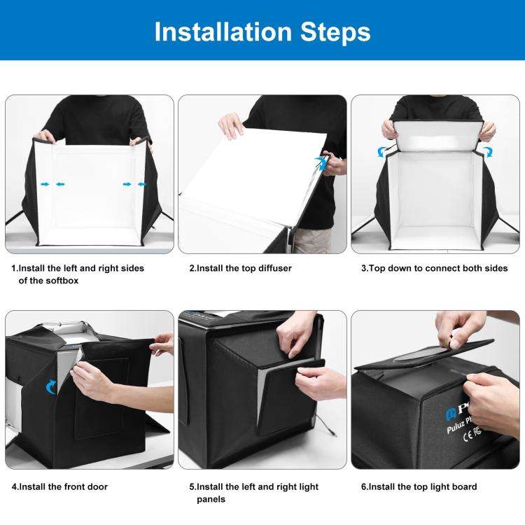 PULUZ 40cm Folding 72W 5500K Studio Shooting Tent Soft Box Photography Lighting Kit with 4 Colors...