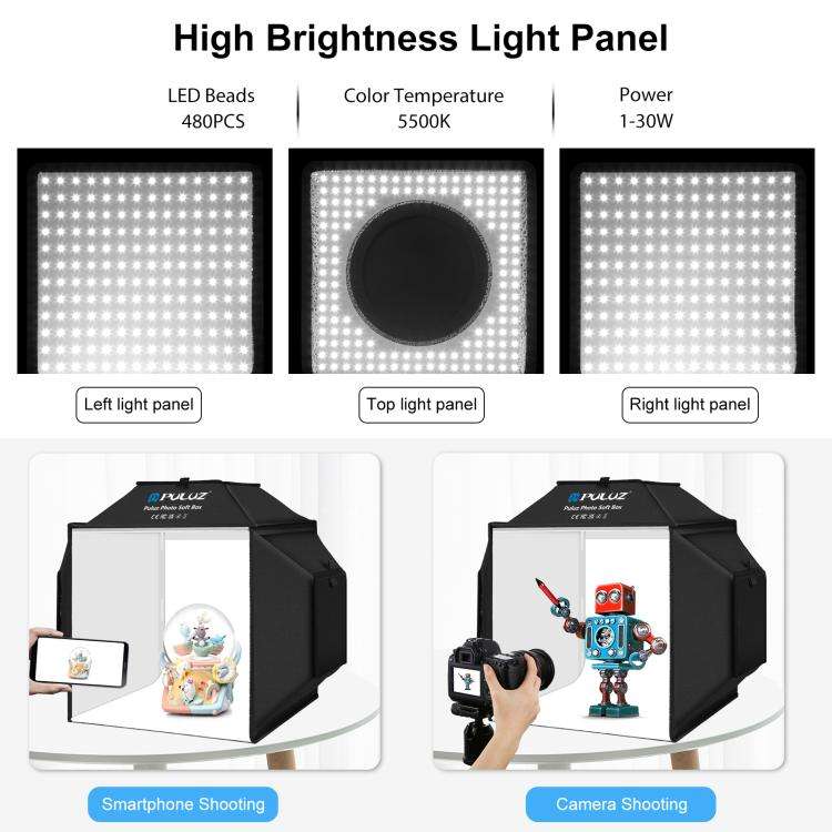 PULUZ 40cm Folding 72W 5500K Studio Shooting Tent Soft Box Photography Lighting Kit with 4 Colors...