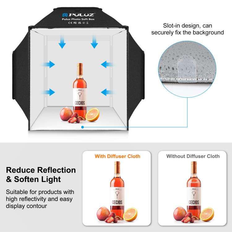 PULUZ 40cm Folding 72W 5500K Studio Shooting Tent Soft Box Photography Lighting Kit with 4 Colors...